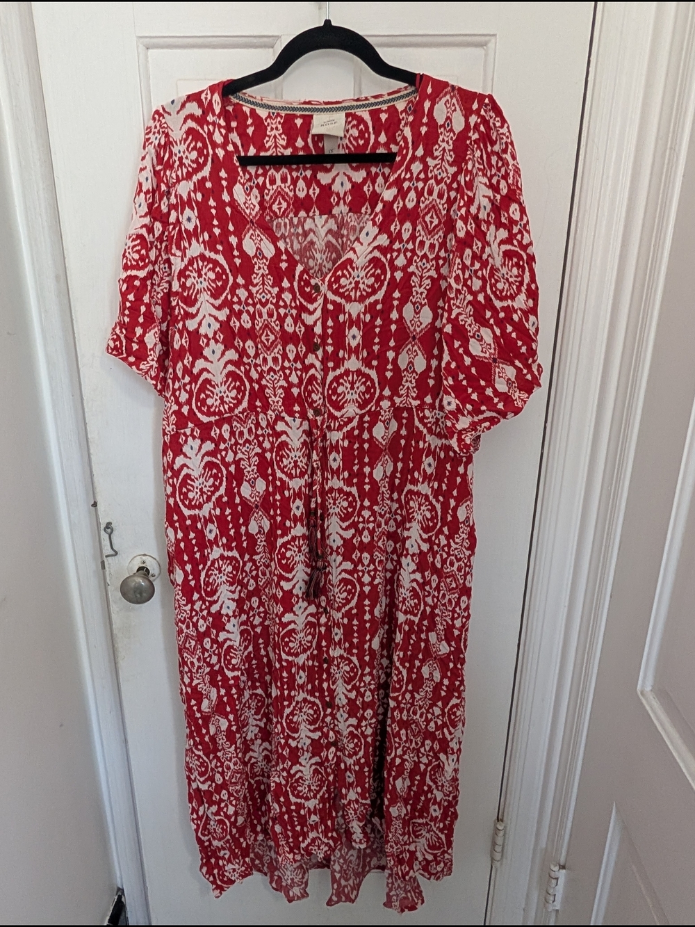 Knox Rose Red and Navy Trim Printed Dress
